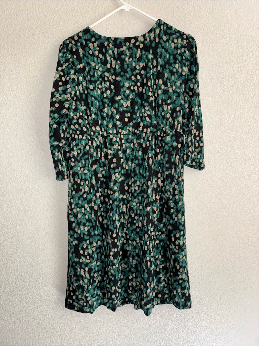 Motherhood Maturity Black Midi Dress with Green and Cream Dot Print - Picture 2 of 8
